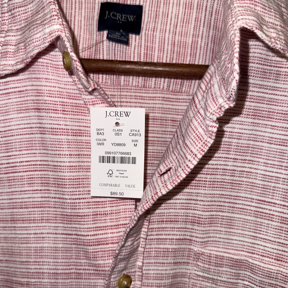 J. Crew NWT Short-Sleeve Slub Dobby Shirt in Distressed Pink Micro-Stripe - Picture 5 of 8